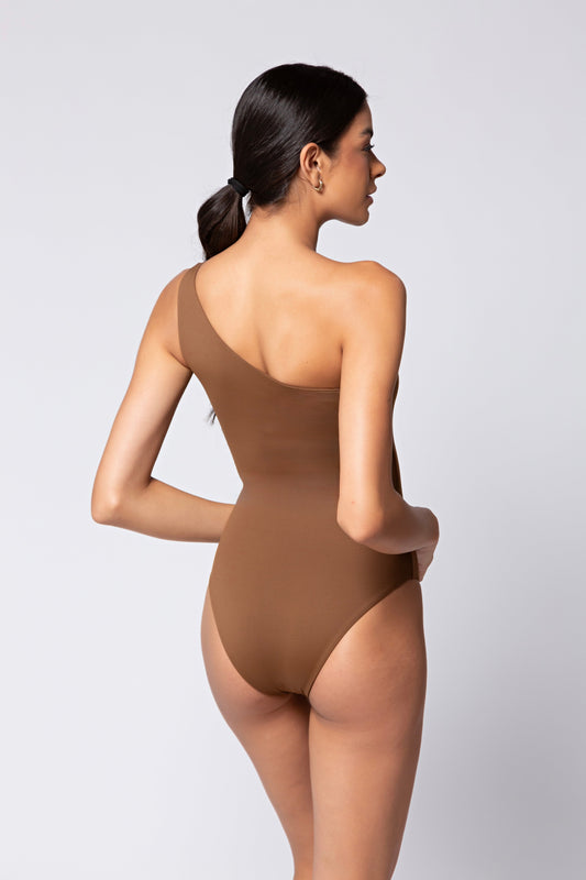 Maiô/Body assimétrico cacau biodegradável