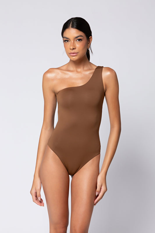 Maiô/Body assimétrico cacau biodegradável